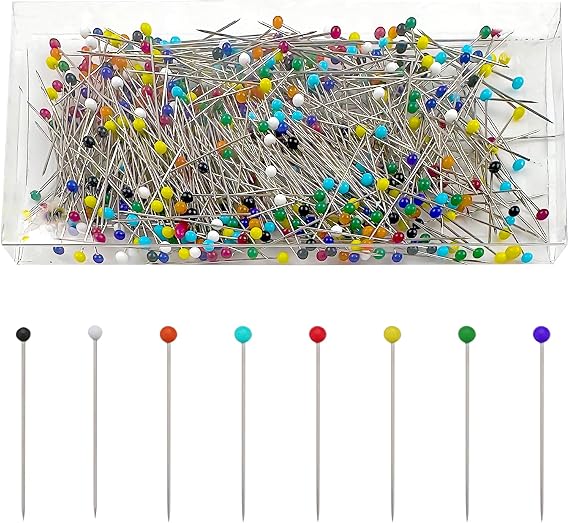 Glass Head Pins 600 Pieces Multicoloured Pins 38 mm for Crafts