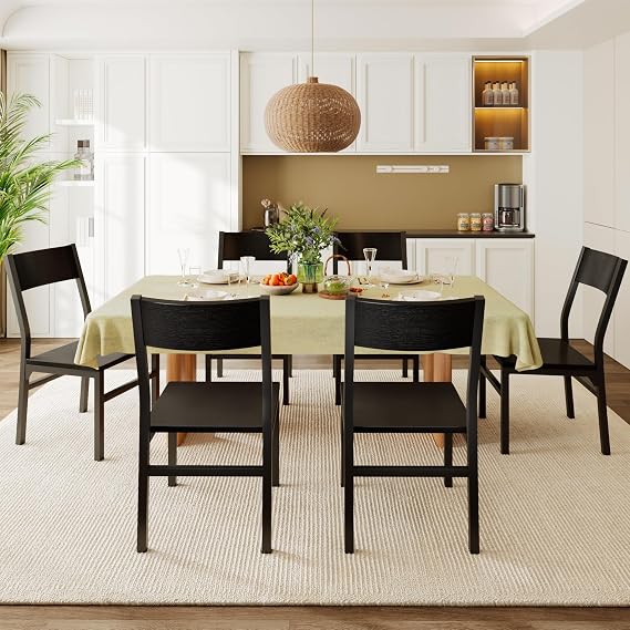 Feonase Dining Chairs Set of 6, Modern Kitchen Chairs with Ergonomic Backrest, MDF Board and Metal Legs, Dinner Chairs for Dining Room, Kitchen and Living Room, Easy Assembly, Black
