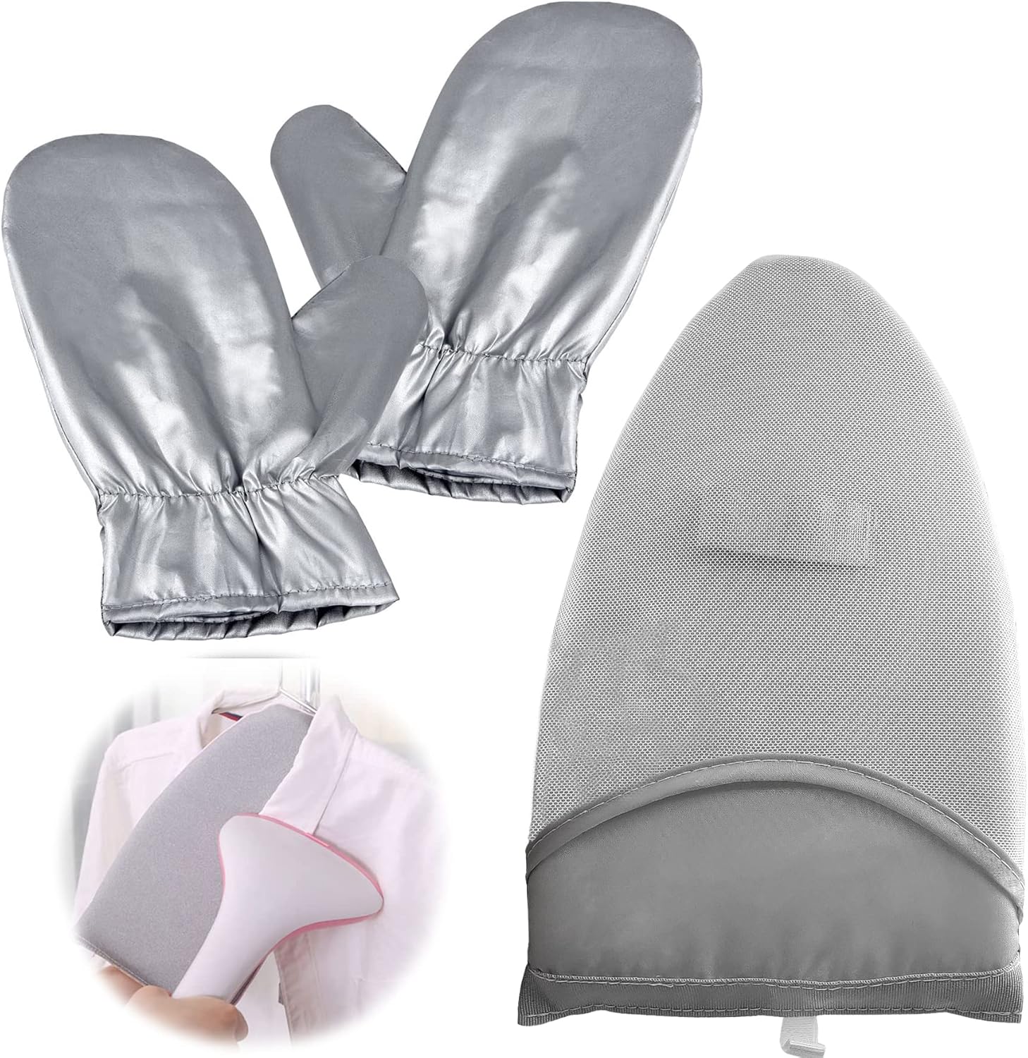 Bimkole 2 PCS Garment Steamer Ironing Glove, Anti Steam Gloves Waterproof Durable Heat Resistant Clothes Protective Ironing Glove for Garment Steamer Clothes Kitchen Baking Silver Pointy