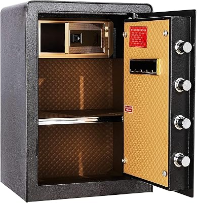 Digital Security Safe Box, Money Box with Double Safety Key Lock and Password, Special own Interior Lock Box Safe for Home Office - 2.3 Cubic Feet