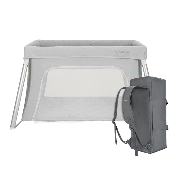 Newton Baby Compact Travel Crib & Play Yard, Carry-On Size - Grey | Compact Travel Crib, Carry-On Size, Foldable, Backpack Straps, Breathable & Washable Mattress, Play Yard, Portable Playpen