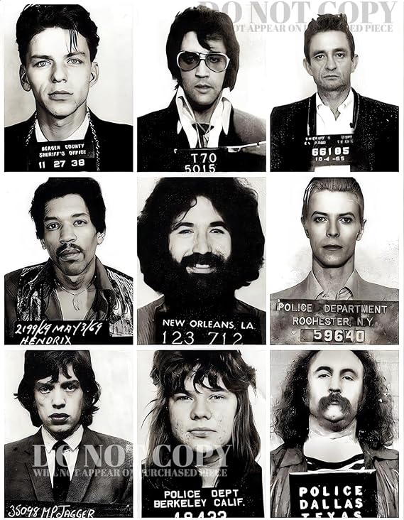 Most Famous Music Mugshots - 8 X 10 Poster - Magnificent Mug Shot Photo Set - Rock and Roll's Most Wanted - Busted - Rare Photographs - Art Print