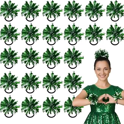 Shappy 2 Color Mini Pom Poms Hair Ropes for Football Cheerleading 4 Inch Ponytail Holder for Team Spirit Sports Dance Cheer