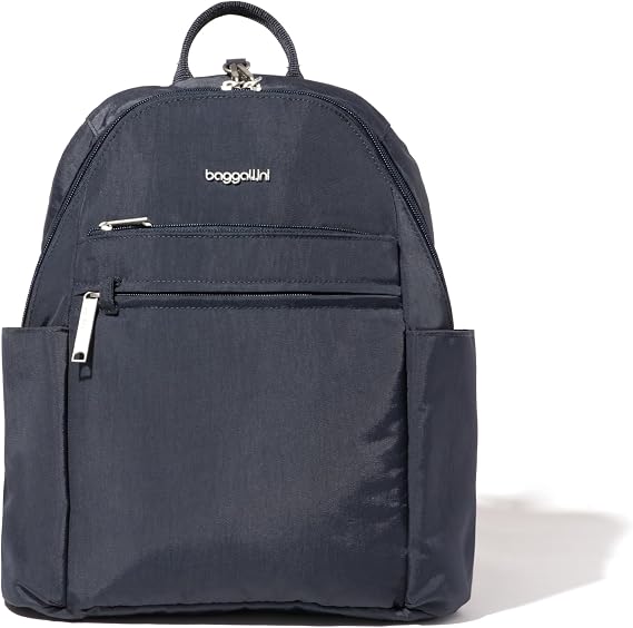 Baggallini Securtex Anti-theft Vacation Travel Backpack 10x13 Slash-Resistant Nylon Daypack w/RFID, French Navy