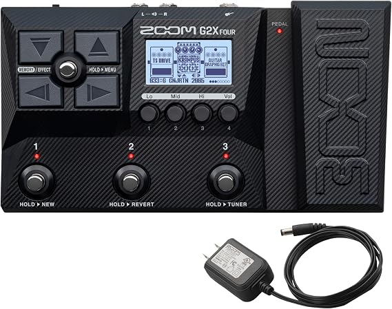 Zoom G2X Four Guitar Multi Effector with Pedal, Black, IR | Adapter included, 79 different effects, USB compatible, lightweight and compact, MFX