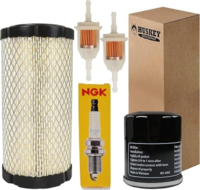 Huskey Golf Cart Tune Up Kit for Club Car Precedent 2004-Up W FE350 Kawasaki Motor, Includes Air Filter, Oil Filter, NGK Spark Plug, 2X Fuel Filters, Clutch Drive & Starter Generator Belt Selective