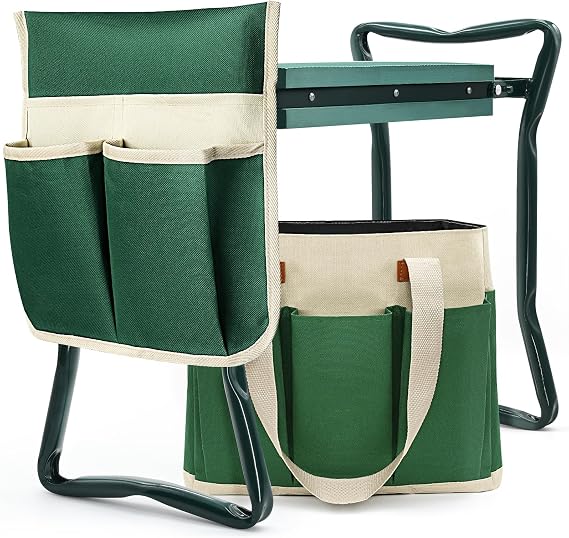 AZBESTPRO Garden Stool and Kneeler,Foldable Gardening Bench with Tool Bag Pouch EVA and Garden Gloves,Garden Kneeler and Seat Gardening Gift for Women Men