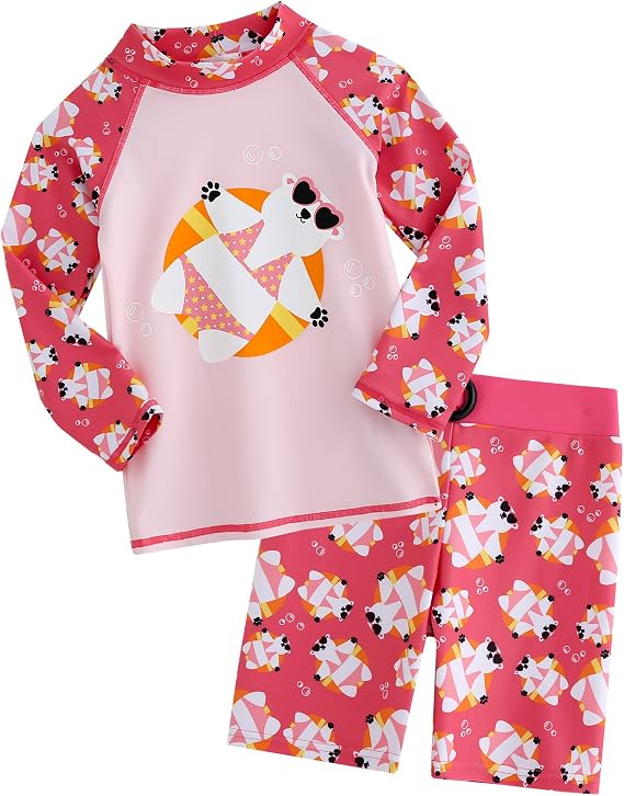 VAENAIT BABY Girls Rash Guard Swimsuit UPF 50+ Long Sleeve Toddler Bathing Suit Ribbon Stawberry Floral Fruit for 2~8Years