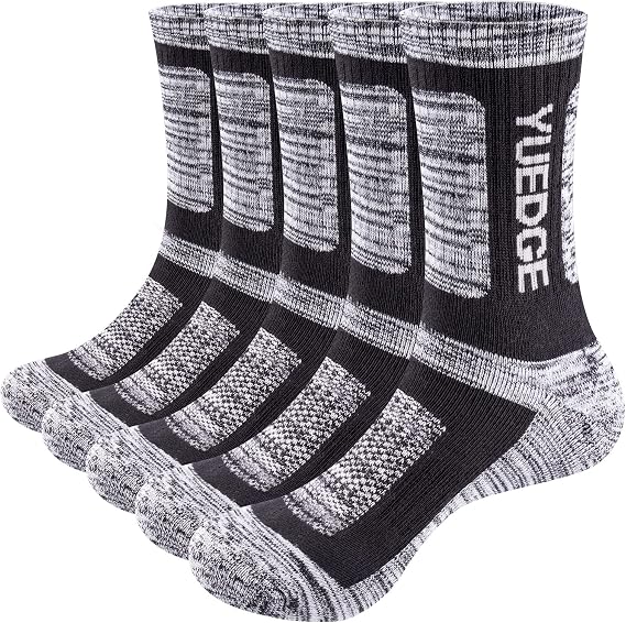 YUEDGE Men's Performance Cotton Moisture Wick Sports Hiking Workout Training Athletic Cushion Crew Socks For Men Size 6-13