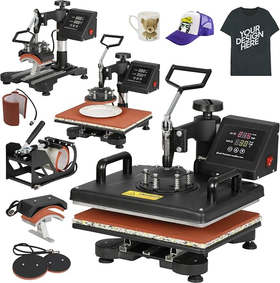 F2C 12" x 15" Heat Press Machine Pro 6 in 1 Swing Away Digital Heat Transfer Sublimation Press Combo for T-Shirt Bag Hat Cap Mug Plate