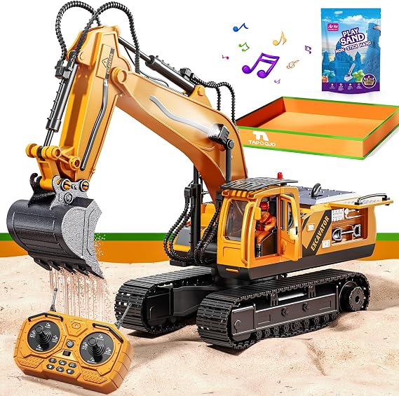 RC Excavator Toys for 3 4 5 6 7 8 Year Old Toddler Boys, 15 Channel Remote Control Construction Toys W/Sandbox & 2.2 lb Sands, Sandbox Toys W/Light & Sound, Birthday Gift for Kids Boys Age 4-6
