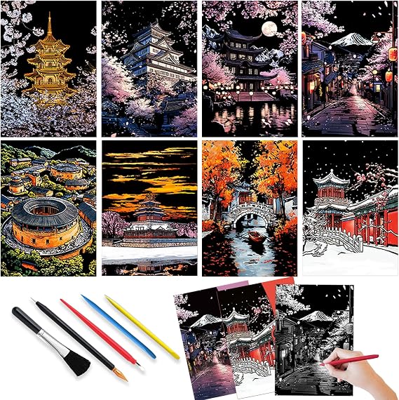 Scratch Art Book City Bloom Scratch & Reveal Scratch Painting Adults for Return Gifts for Birthday Party Stress Relief Art(City for Blossom)