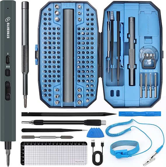 STREBITO Mini 155 in 1 Electric Precision Screwdriver Set Blue And Anti Static Wrist Strap