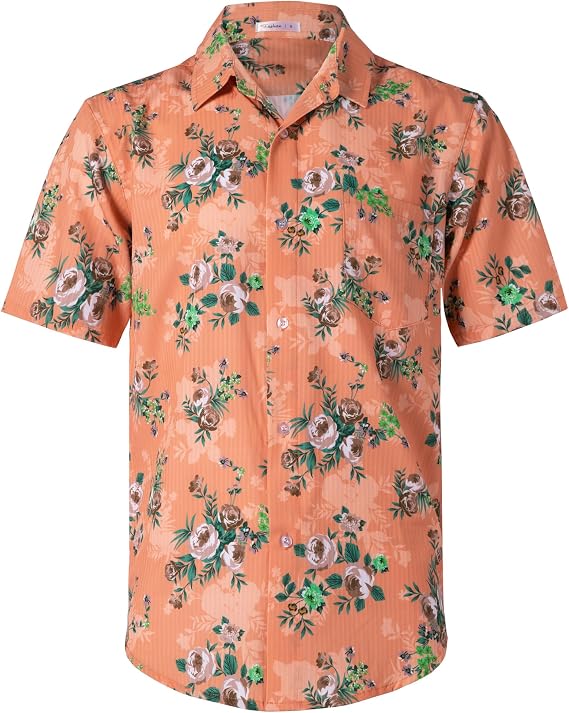 BOJIN Men's Hawaiian Wrinkle Free Floral Short Sleeve Button Down Beach Tropical Shirts with Pocket
