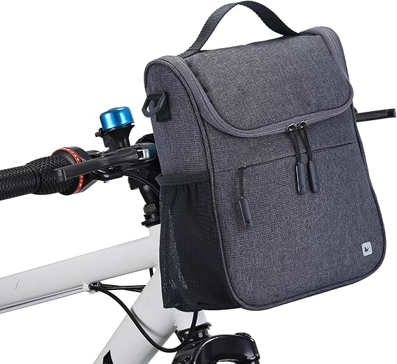 CamGo Handlebar Bag for Bike Canvas Shoulder Bags Small Handbag Cycling Front Basket Bicycle Top Tube Storage Pack with Rain Cover Grey