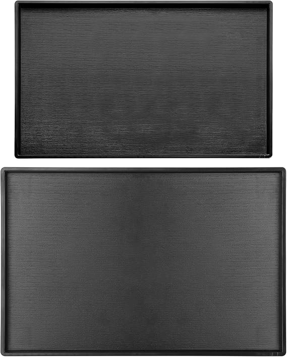 Cedilis 2 Pack Black Serving Trays, 14.2" & 12.6" Plastic Ottoman Tray