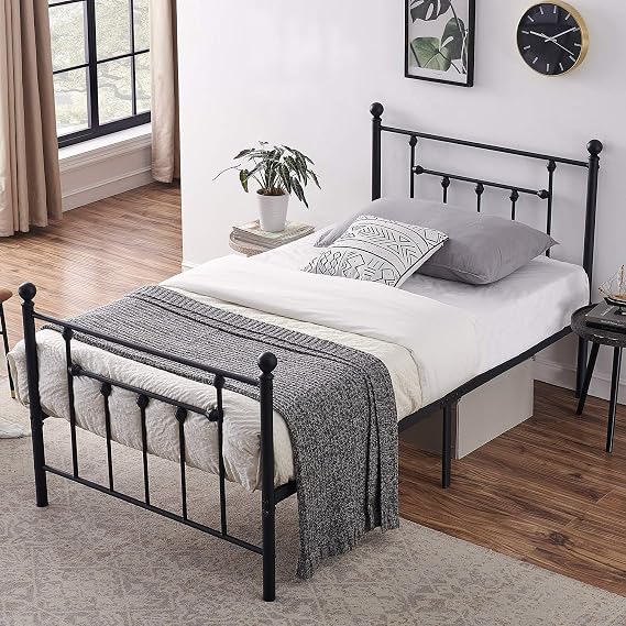 VECELO Twin Size Steel Bed Frame with Headboard, Metal Platform Mattress Foundation / Box Spring Replacement,Victorian Style