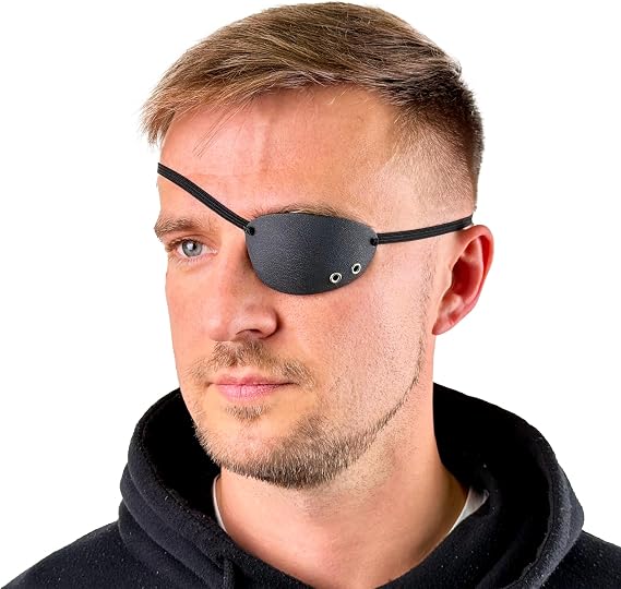 Black Plastic Eye Patch, Concave 3D Design for Adults, Adjustable Strap