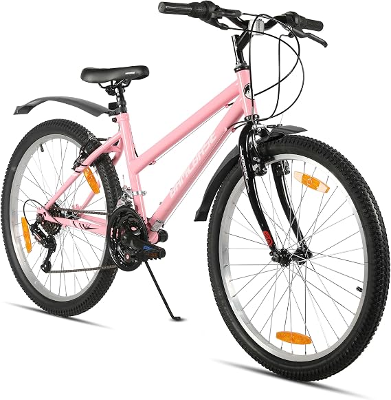 Hiland 26 Inch Women's Mountain Bike Bicycle for Girls & Women 18-Speed MTB Bicycle with Front & Rear V Brake Robust Steel Frame Mountain Bike Pink