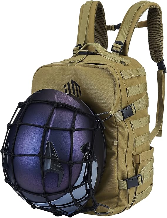 ILM Motorcycle Helmet Backpack 30L Large Capacity Waterproof Helmet Holder, Tactical Backpack for Men Women Riding Hiking Model BP01(Yellow Brown)