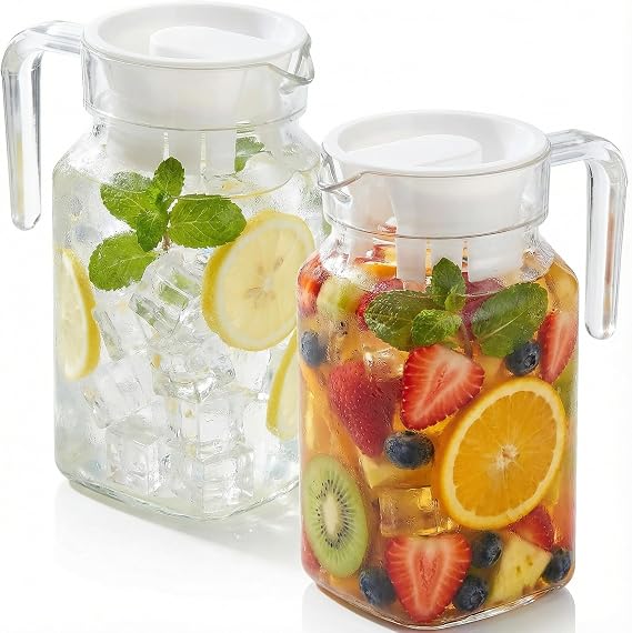BESPORTBLE 2 Pack Plastic Water Pitcher with Lid for Fridge, 20oz Small Clear Beverage Carafe for Juice, Iced Tea, Milk, Shatterproof Drink Container with Handle and Spout for Home Office