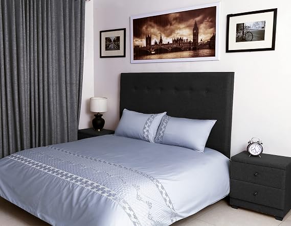 400 Thread Count Long Staple Egyptian Cotton organic Duvet Cover Set, King Duvet Set, Quilt Cover, Bedding Set, Livia Viscose Embroidered Silver/Grey Duvet Sets - 230x220cm