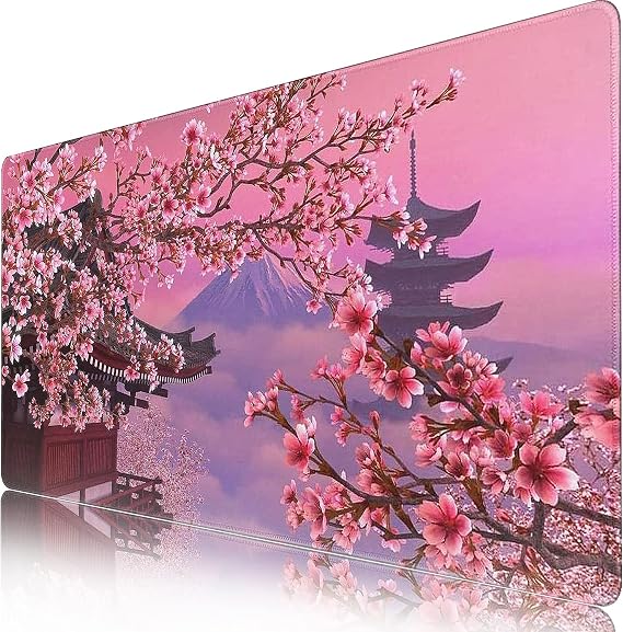 Cherry Blossom Large Mouse Pad, Desk Pad with Non-Slip Base Extended Mouse Pad XXL Keyboard Mouse Pad Desk Mat On Top of Desks for Work, Game, Office, Home (35.4x15.7 in)
