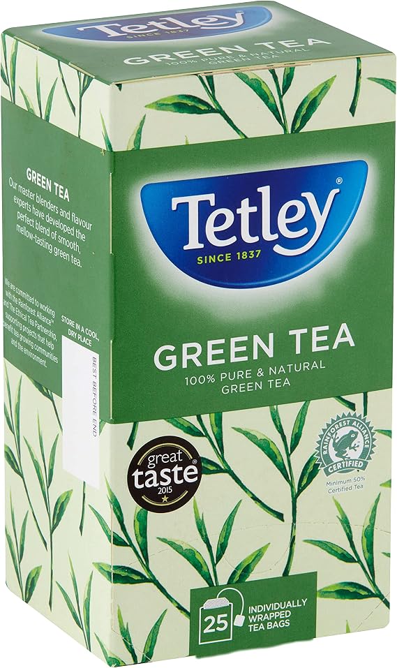 Tetley Pure Green Tea, 25 Individually Wrapped Tea Bags