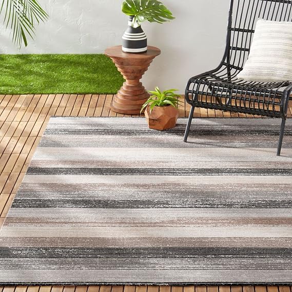 Nicole Miller New York Patio Sofia Estelle Indoor/Outdoor Area Rug, Gray/Mustard, 7'9"x10'2" Rectangle