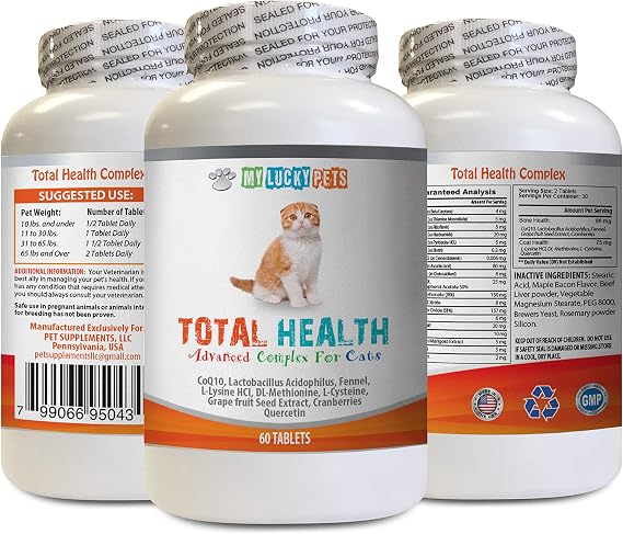 cat Breathe Treats - CAT Total Health Formula - Hair Skin Teeth Eye Urinary Health - Immune Boost - cat Cranberry Urinary - 1 Bottle (60 Tablets)