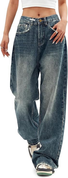 EMMIOL Baggy Jeans for Women with Wide Leg and High Waist Vintage Trousers