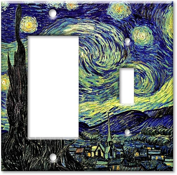 Art Plates - Van Gogh: Starry Night Wall Plate - Double Gang Combo - Rocker - Toggle - Made in USA