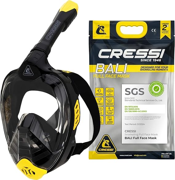 Cressi Bali Full Face Snorkel Mask, Dry Top Snorkel, Scuba Diving Equipment