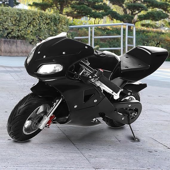 Mini Gas Motorcycle Dirt Bike for Adults Kids 49cc 2-Stroke Dirt Bike Pocket Bike,Gasoline Motorcycle High Brightness Dual Headlights Rubber Handlebars Motorcycle 170 lbs Fast Arrival Black