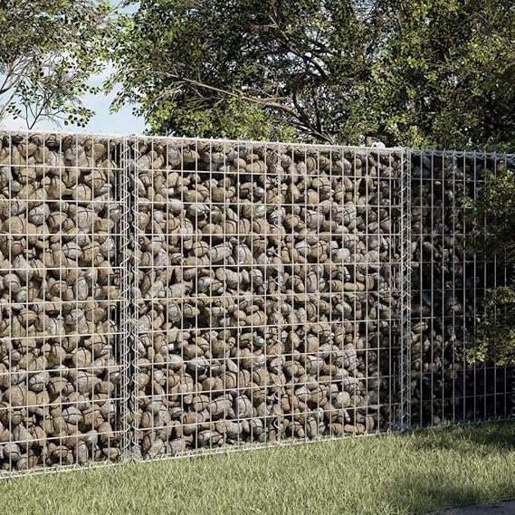 Galvanized Steel Gabion Basket with Cover, Steel Gabion Basket, Metal Gabion Stone Basket Cage, Gabion Wall Basket with Cover for Outdoor Decoration, 59.1"x39.4"x39.4"