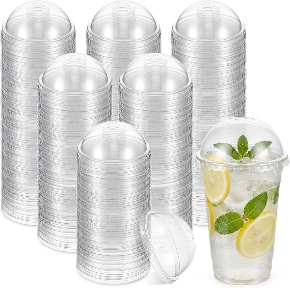 500 Pcs 32 oz Dome Lids 107mm Clear Plastic with Straw Slot