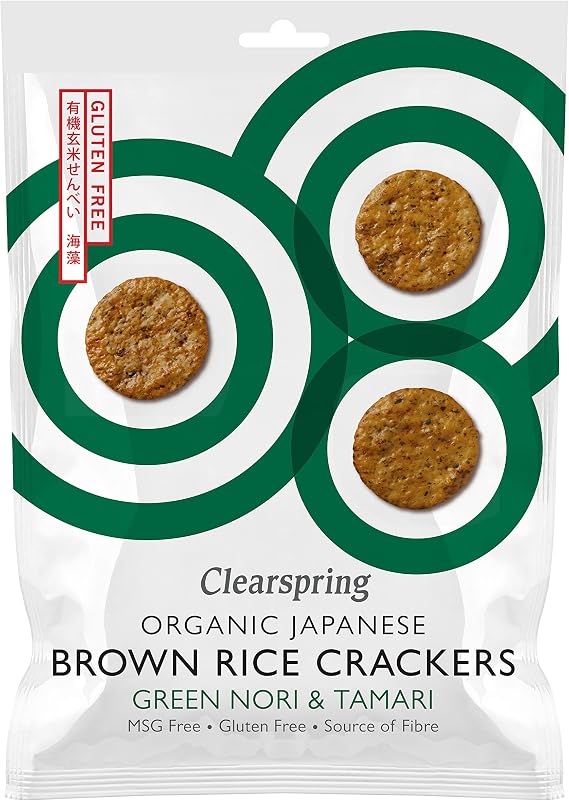 Clearspring Organic Japanese Brown Rice Crackers | Green Nori & Tamari | 40g | Gluten Free | High in Fibre | Vegan | Great Taste Awards