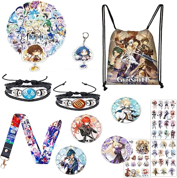Genshin Impact Merch Gift Set-Bag Stickers for Anime Genshin Impact Fans
