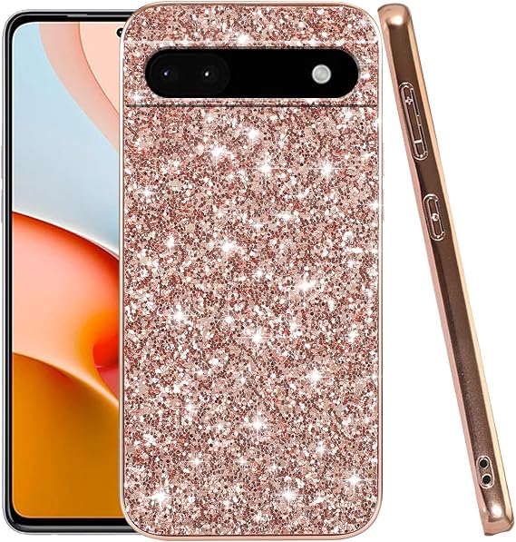 Compatible with Google Pixel 6A Case Glitter Shockproof,for Google Pixel 6A Phone Case Bling Sparkly Soft TPU and PC Silicone Shiny Girl Women Thin Protective Cover (Rose Gold)