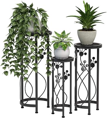 Metal Plant Stand 3 in 1 Flower Pot Holder IndoorOutdoor Display Rack for Potted Plant Round
