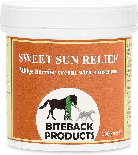 Biteback Products 'Sweet Sun Relief' - SPF30+ Midge Barrier Cream for Horses, Premium Sun Protection, Soothing Skin Cream for Itchy and Hot Conditions, Essential Horse Care - 250g