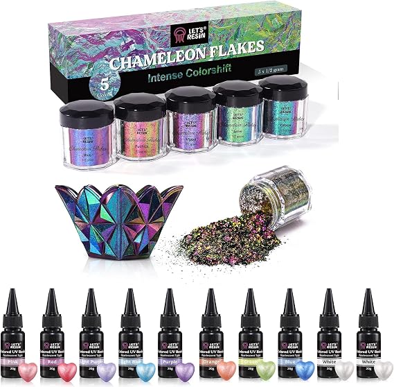 Bundle Chameleon Flakes and 10 Colors Pearlescent UV Resin