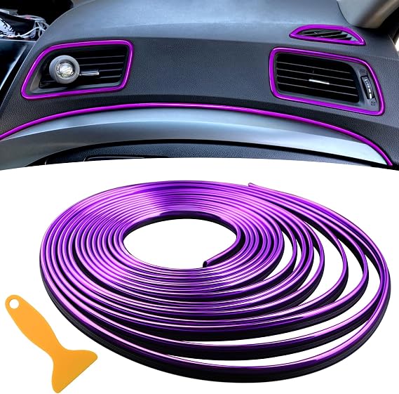 Spurtar Car Interior Trim Strip Purple Interior Decorative Molding Line, Aesthetic Auto Accessories for Women & Men, Universal Car Mods Trim for Dashboard & Air Vent, 16.4ft / 5M