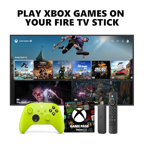 Xbox Core Wireless Controller Electric Volt + Fire TV Stick 4K Max Game Pass Ultimate 1 Month Bundle Series X|S, Windows PC, Android & iOS
