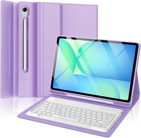 Keyboard Case for Samsung Galaxy Tab S10 FE+ Plus 13.1 Inch 2025, Magnetic Detachable Wireless Bluetooth Keyboard, Protective Folio Cover with S Pen Holder for Samsung Tab S10 FE Plus, Light Purple
