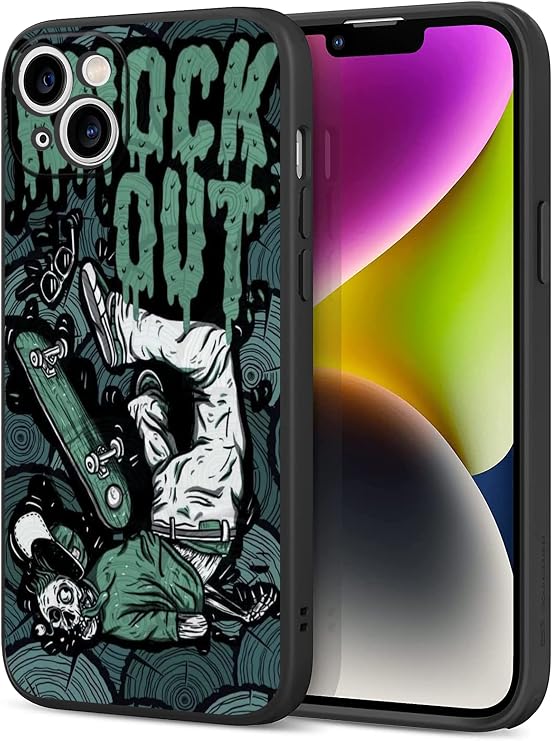 Case for iPhone 14 Case for Men Boys Black Soft TPU Upgraded [Camera Protection] Rubber Protective Anti-Slip Shockproof Fashion Case Phone 14 Case Cool Green