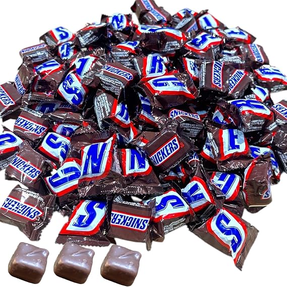 Snickers, Mini, Commercial Use, Miniature Size, Standard 120 Pieces, 3.6 oz 1,020 g, Assorted, Individually Packaged, Easy to Eat. valentine, candy, chocolate, chocolate