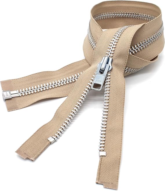 YKK #10 10 Inch to 36 Inch Aluminum Separating Jacket Zipper Extra Heavy Duty Metal Zippers for Sewing Coats Crafts (Beige - 573, 10 Inches)
