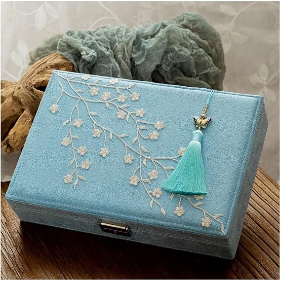 Jewelry Box Organizer Double-layer Velvet Jewelry Box Antique Chinese Embroidery Simple Hand Jewelry Box Storage Box Jewelry Box Cosmetic Box Gift Jewelry Organizer Small(A)