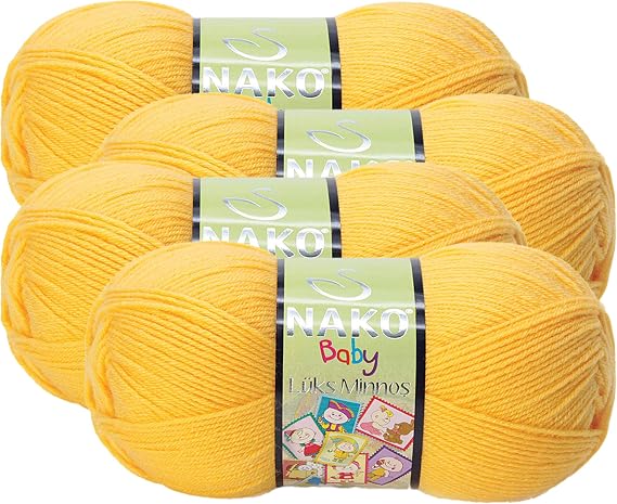 Nako Luks Minnos,Baby Knitting Yarn,(4Balls) Each Skein(Ball) 3.53 Oz (100g), %65 Premium Akrilik, %35 Polyamid,Knitting Yarn You Can Use in Autumn, Winter, Spring, Summer Seasons Yellow 184